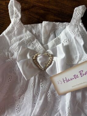 Haute Baby Bella Mia White Eyelet Heart Bow Sundress - Kids Casual Dress